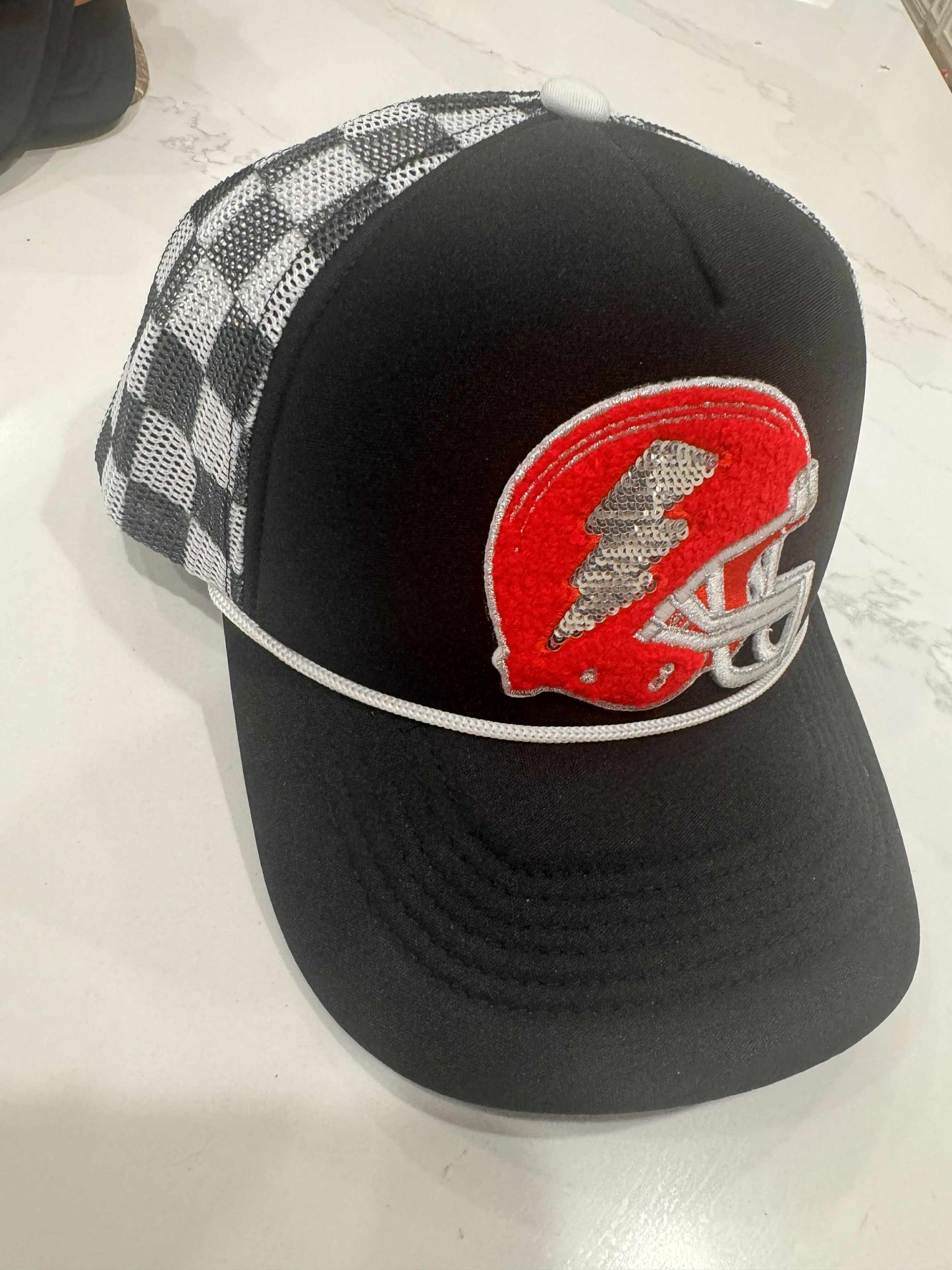 Sara's Custom Checkered Black Football Trucker Hat