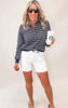 Henley Style Striped Sweatshirt