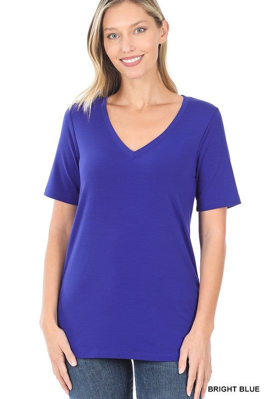 Bright Blue V-Neck Short Sleeve T-Shirt