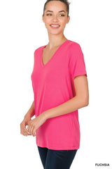 Fuchsia V-Neck Short Sleeve T-Shirt