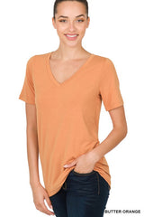 Butter Orange V-Neck Short Sleeve T-Shirt