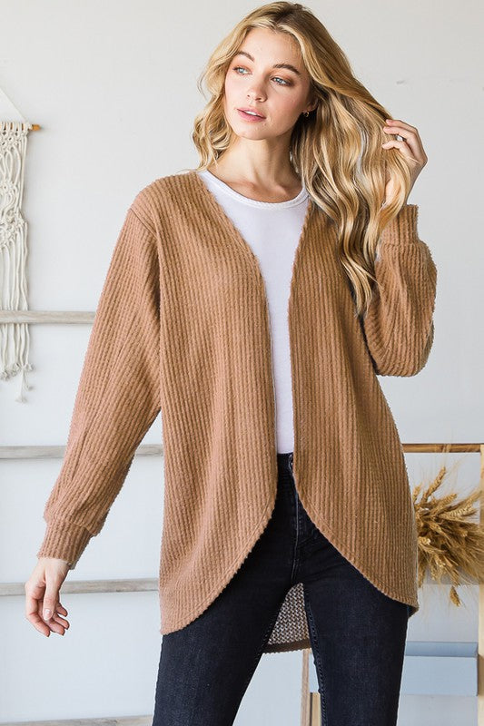 CAMEL SOLID WAFFLE CARDIGAN 