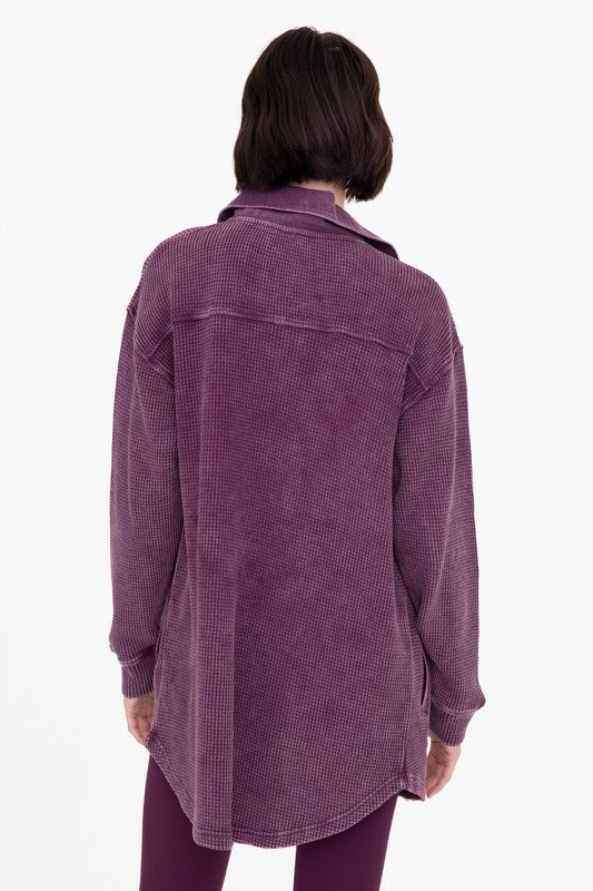 Waffle Knit Mineral-Washed Button Down Jacket | MONO B