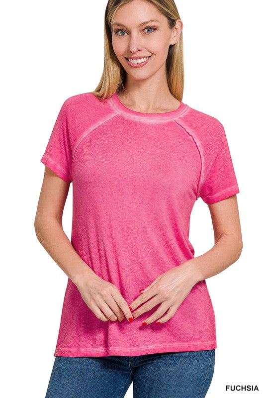 Fuchsia Vintage Wash Raglan Tee