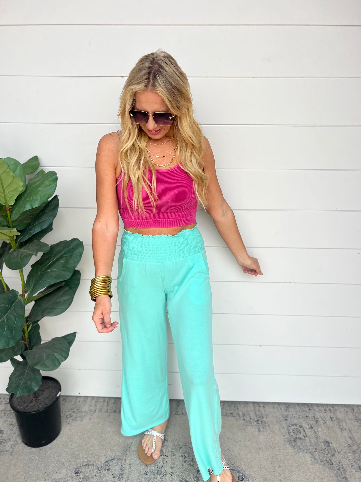 Smocked Wide Leg Pants