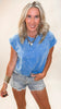 The Lakin Washed Cotton Cuffed Short Sleeve Top | ZENANA DEAL
