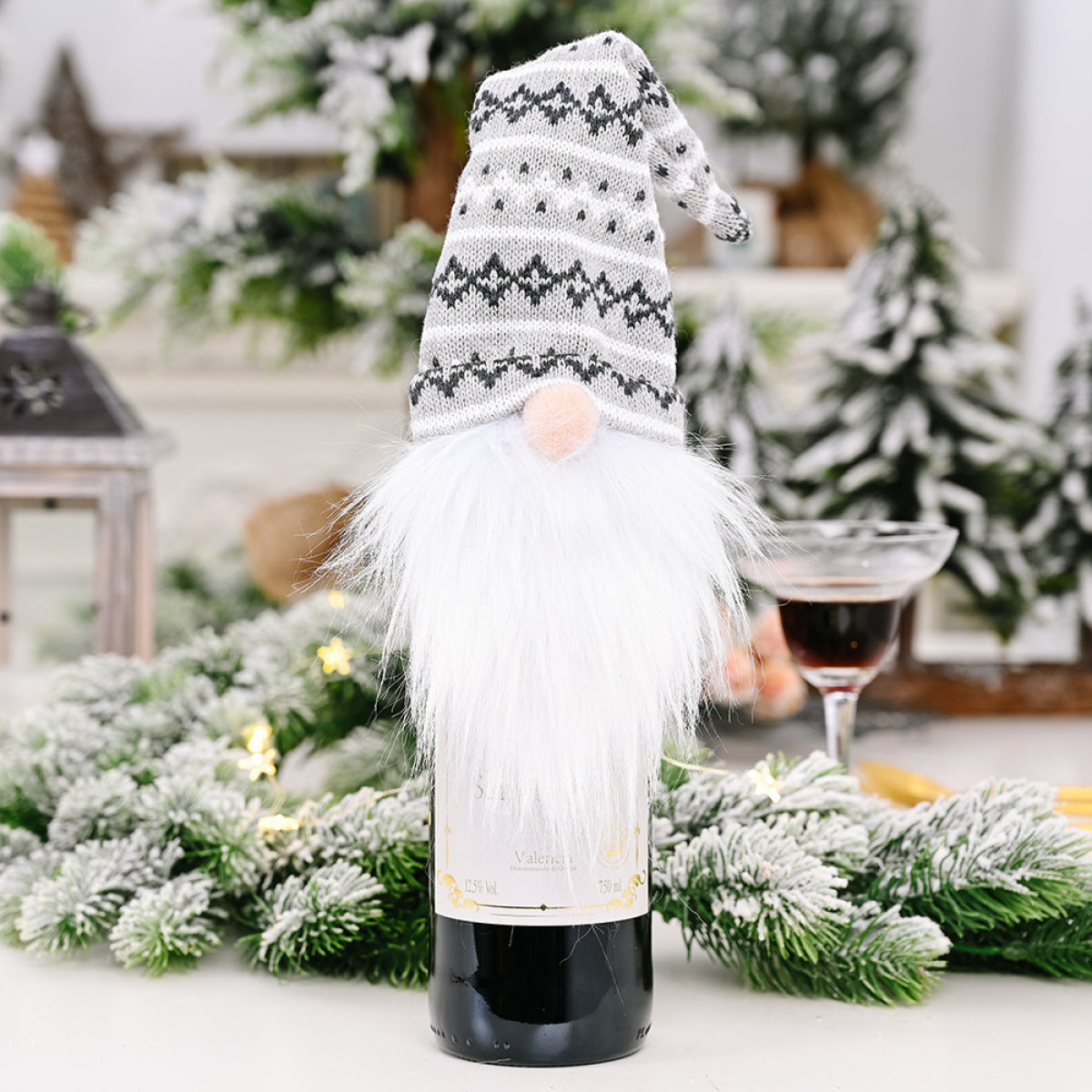 Christmas Gnome Knitted Wine Bottle Cap Decoration