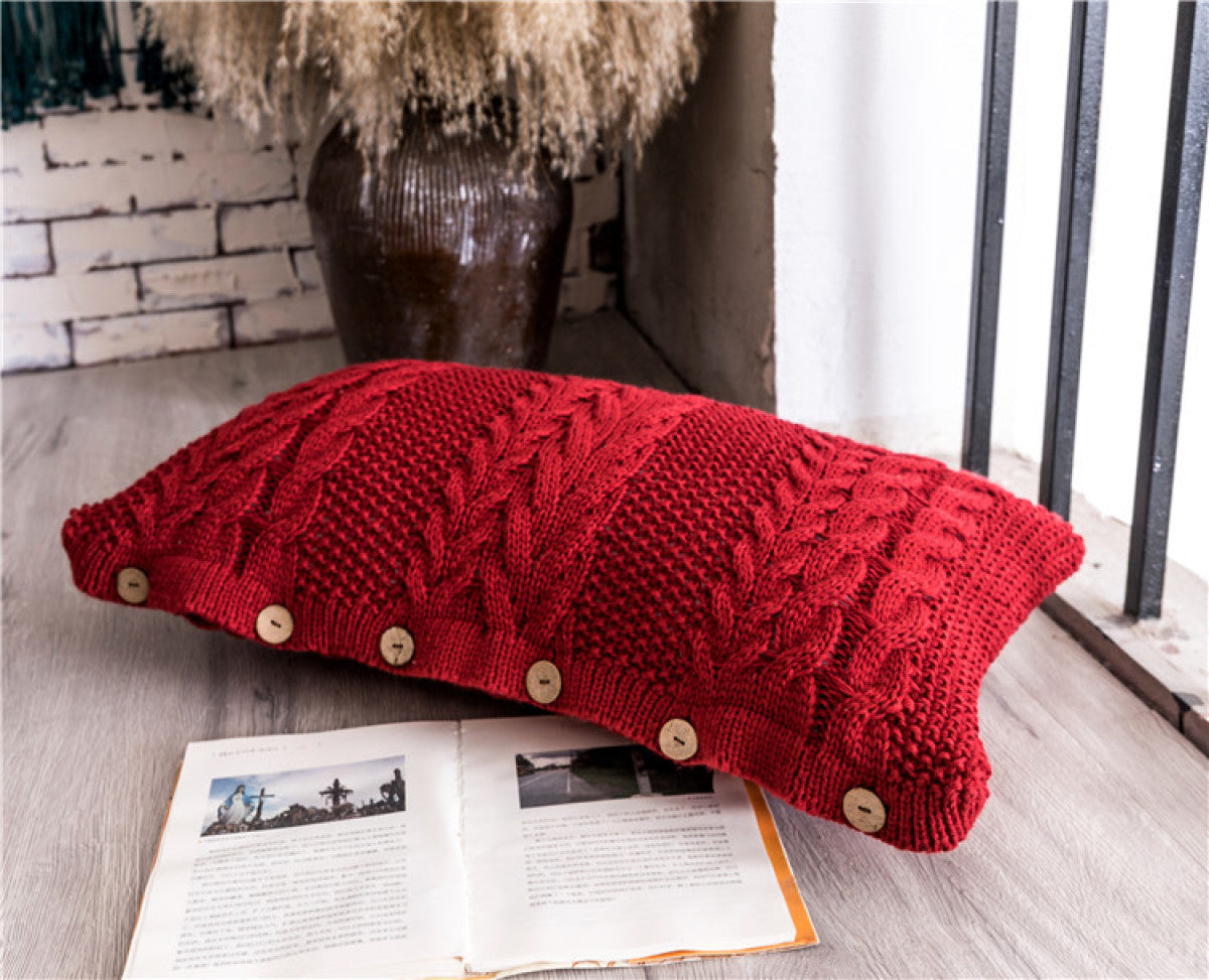 button cable knit pillowcase red 