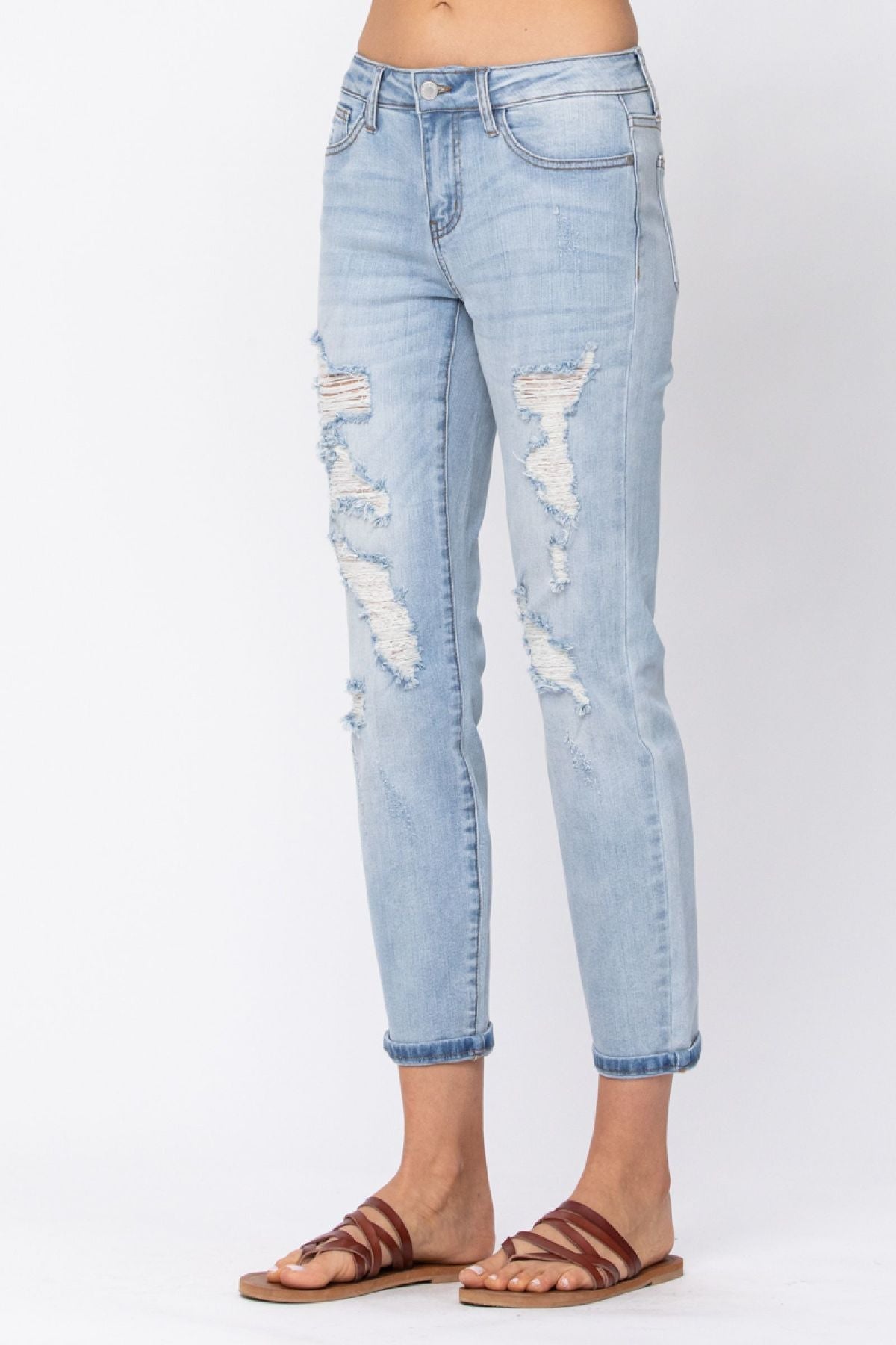 Judy Blue Full Size Destroyed Mid-Rise Boyfriend Jeans