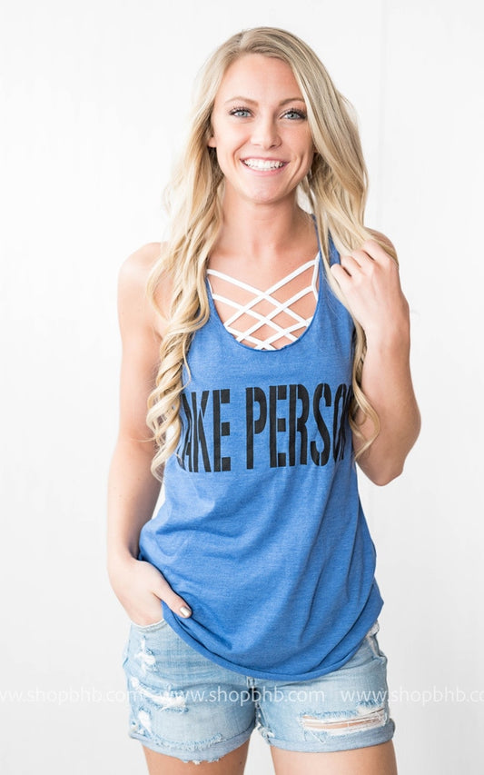 Lake Person Tank Top - Blue - BAD HABIT BOUTIQUE 