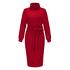 Solid Color Turtleneck Belted Sweater Dress