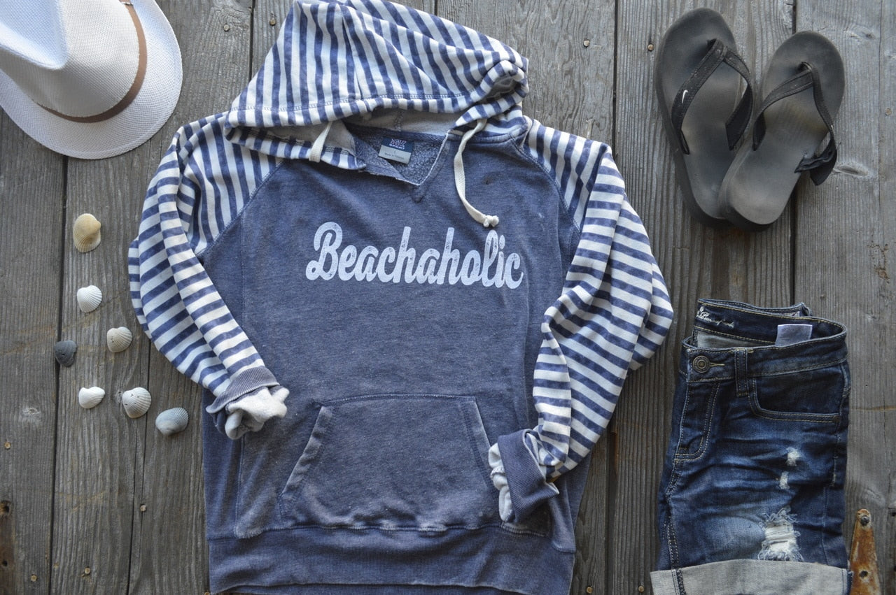 BEACHAHOLIC Striped Hoodie - Final Sale - BAD HABIT BOUTIQUE 