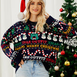 Loose Christmas Theme Crew Neck Sequin Sweater