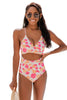 Pink Floral High Waist Cutout One Piece Swimsuit