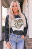 Black Be Mine Leopard Heart Bleach Print Long Sleeve Top