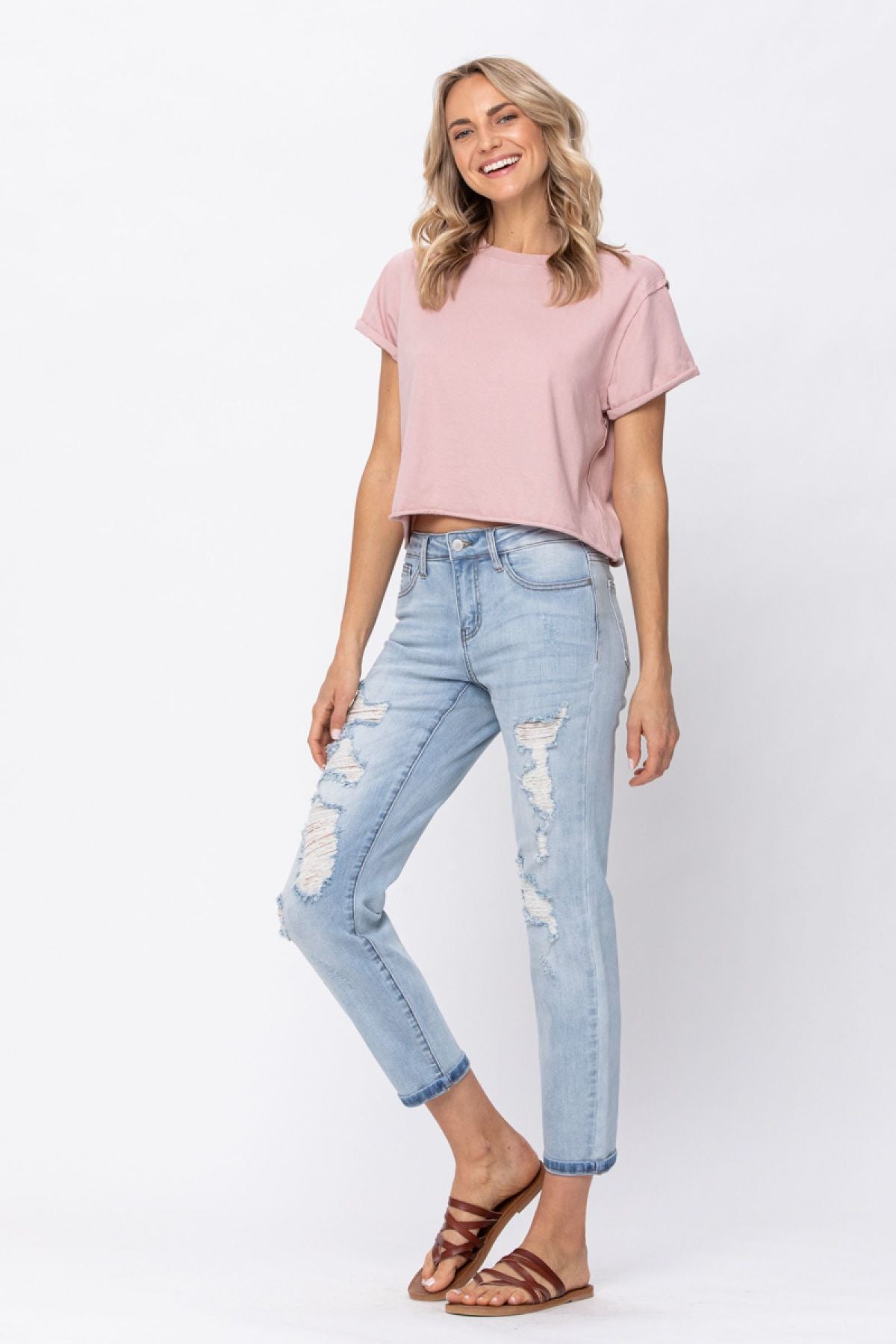 Judy Blue Full Size Destroyed Mid-Rise Boyfriend Jeans