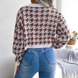 V-Neck Button Up Houndstooth Short Cardigan