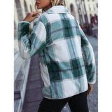 Collared Plaid Button Up Fleece Jacket