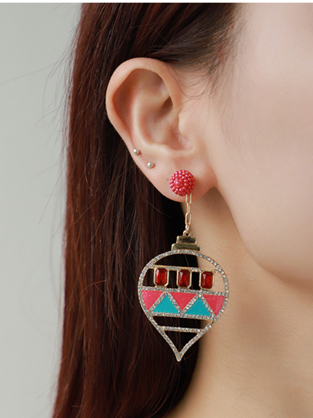 Teardrop-Shape Rhinestone Enamel Dangle Earring