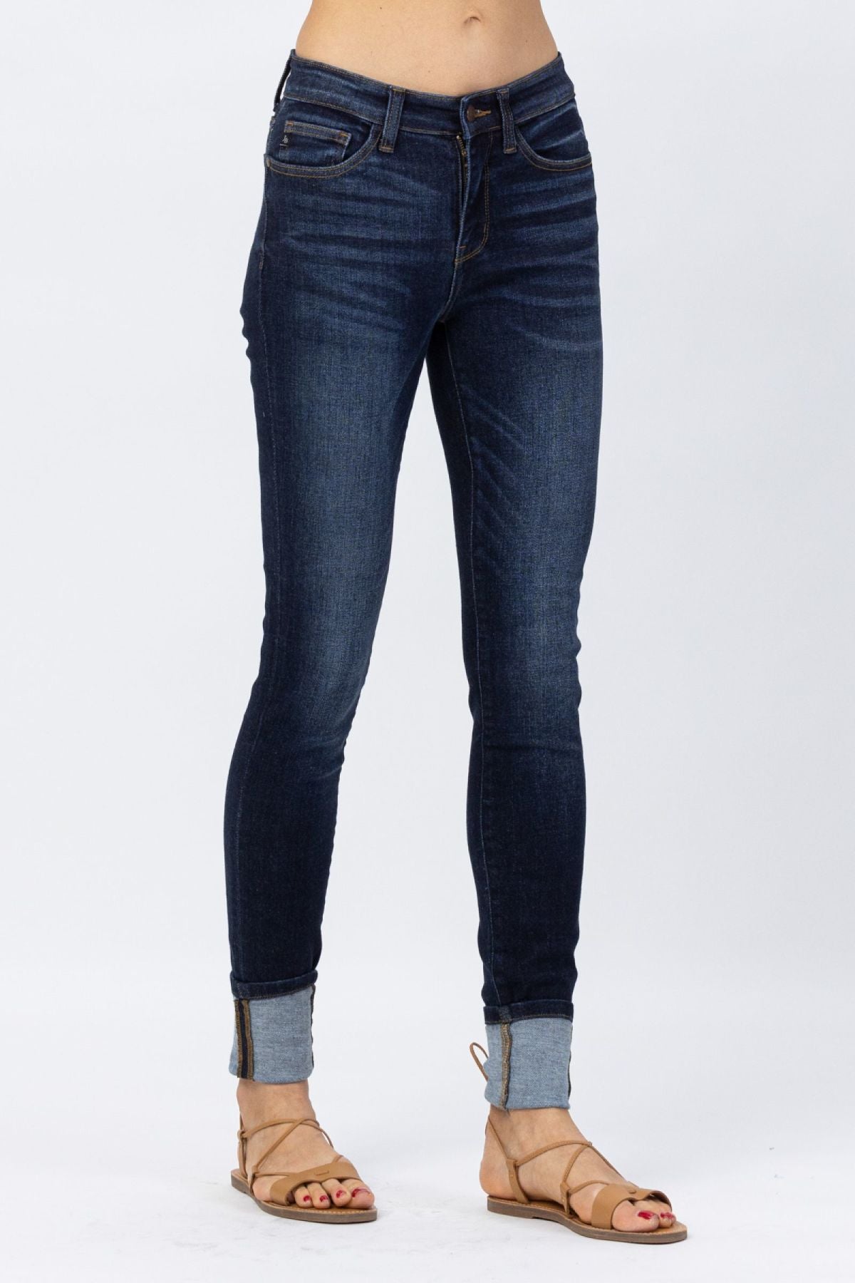 Judy Blue Dark Blue Cuffed Skinny Jeans