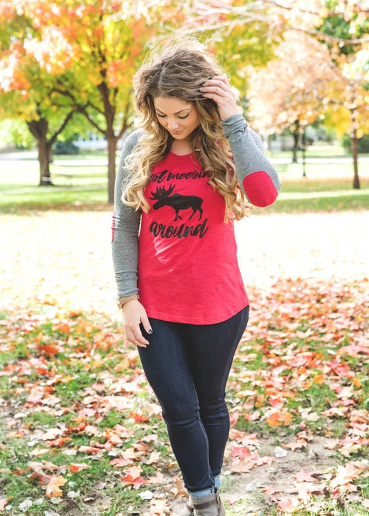 Just Moosing Around Baseball Elbow Patch Tee - BAD HABIT BOUTIQUE 