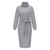 Solid Color Turtleneck Belted Sweater Dress