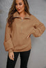 Pullover Zipper Knitted Collared Lantern Sleeve Sweater