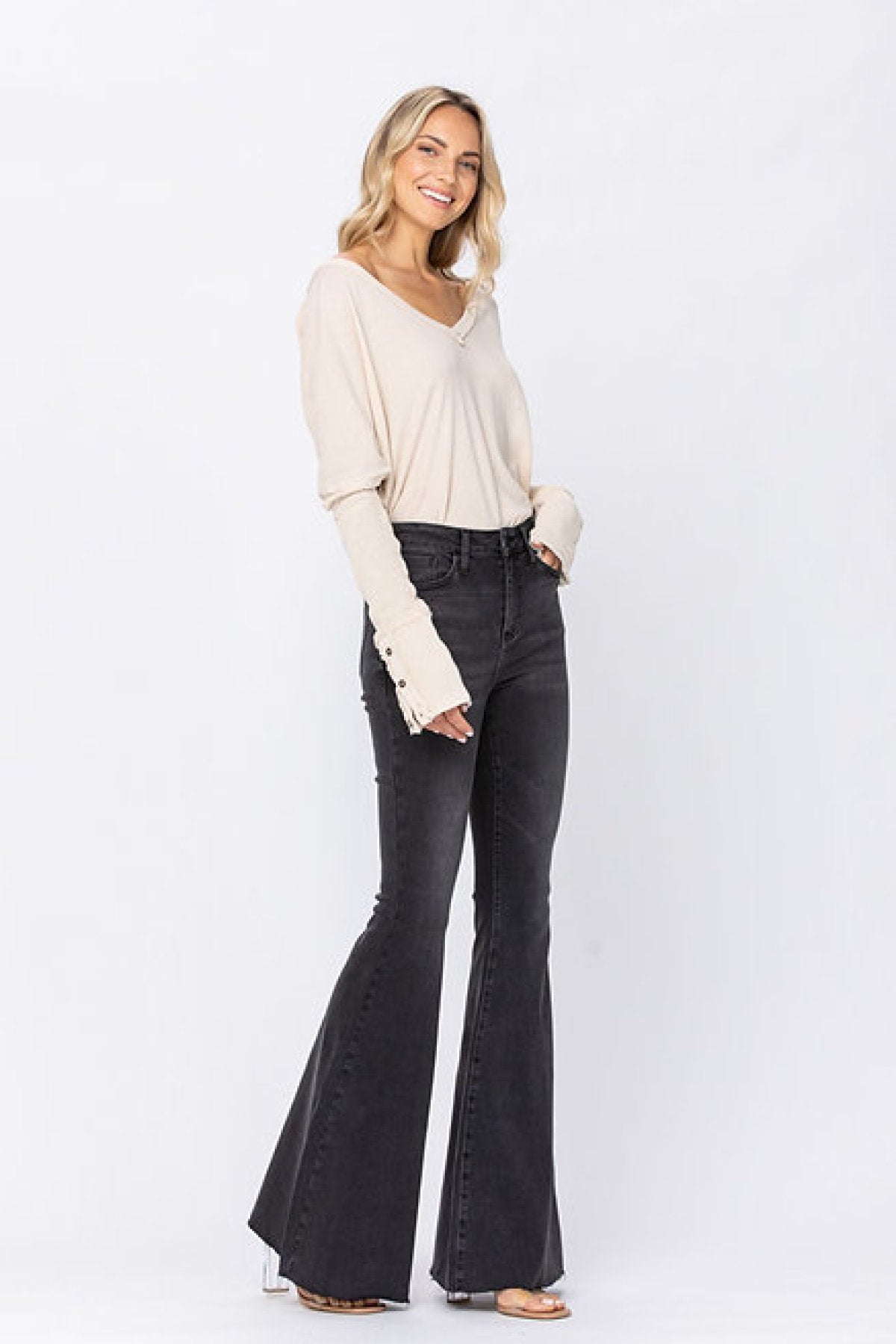 Judy Blue Black Wash Mid-Rise Super Flare Jeans