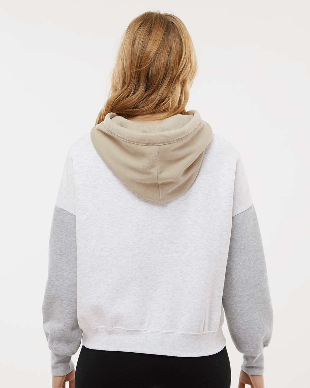 Women's Sueded Fleece Colorblocked Crop Hooded Sweatshirt