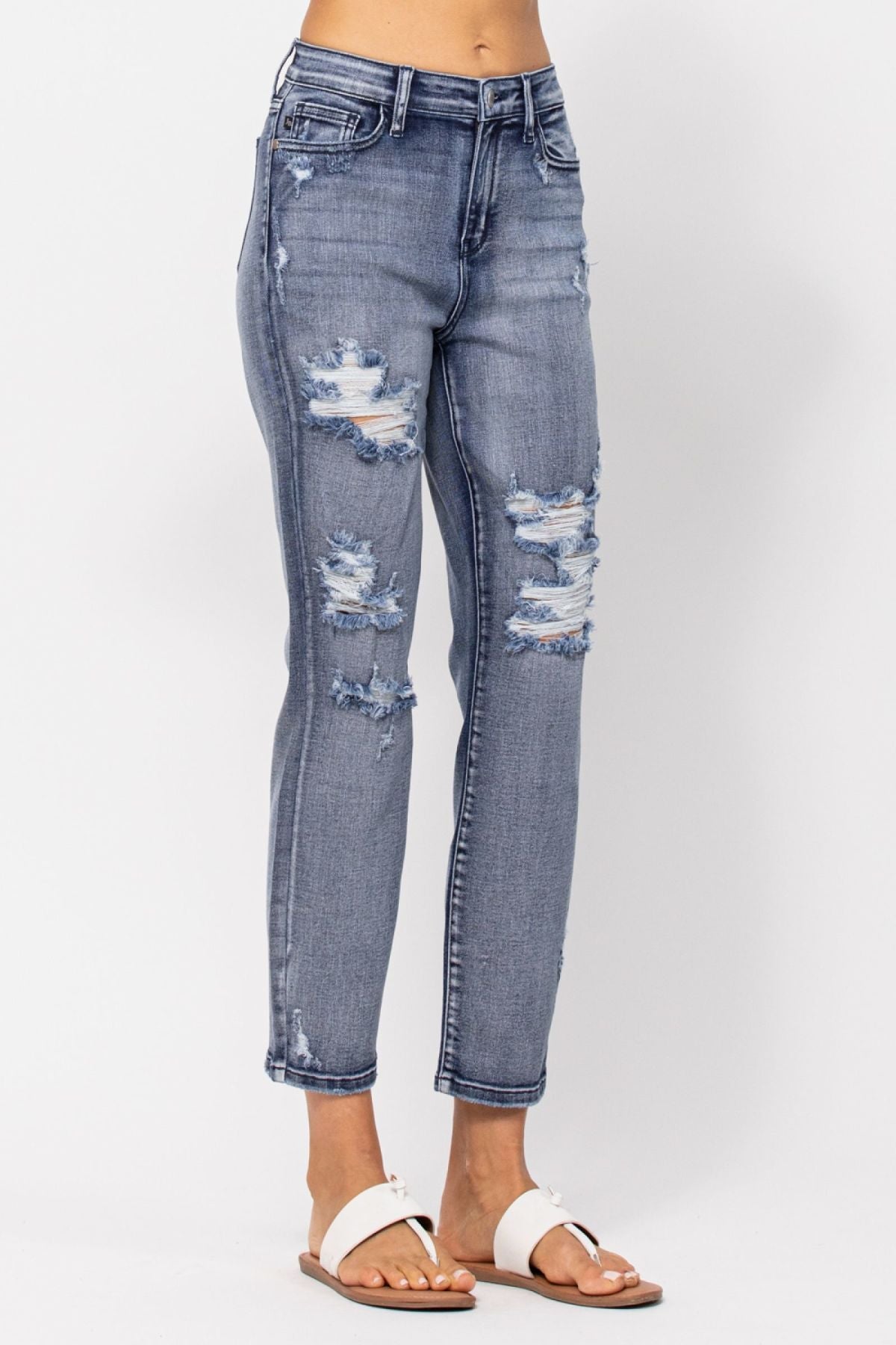 Judy Blue Mid-Rise Destroyed Boyfriend Jeans