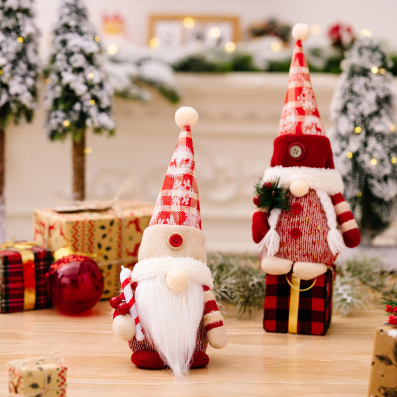 Christmas Plaid Snowflake Hat Faceless Dwarf Doll Ornaments