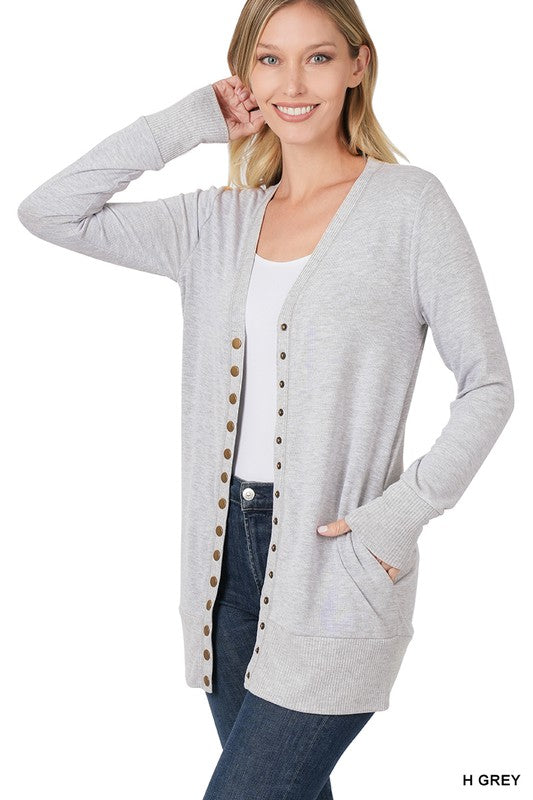 LONG SNAP BUTTON SWEATER CARDIGAN | ZENANA - LA PREORDER (1122)