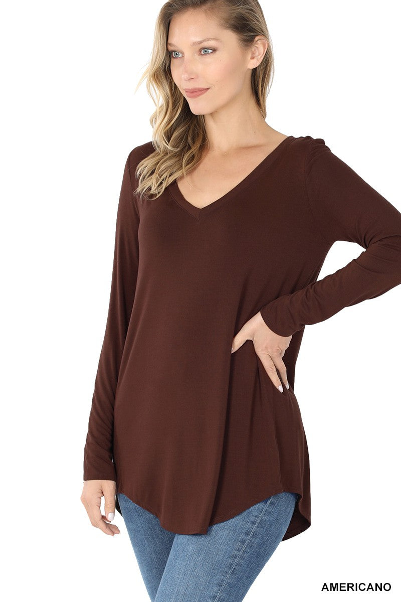 Long Sleeve VNeck Top | Zenana - LA PREORDER