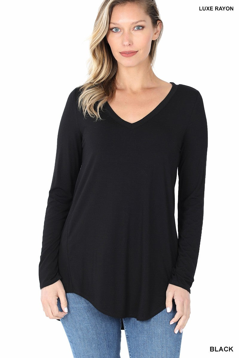 Long Sleeve VNeck Top | Zenana - LA PREORDER