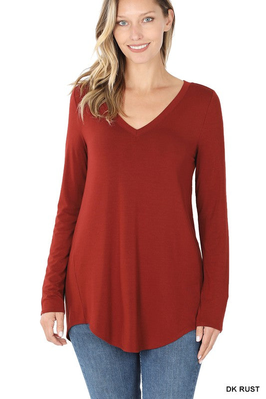 Long Sleeve VNeck Top | Zenana - LA PREORDER