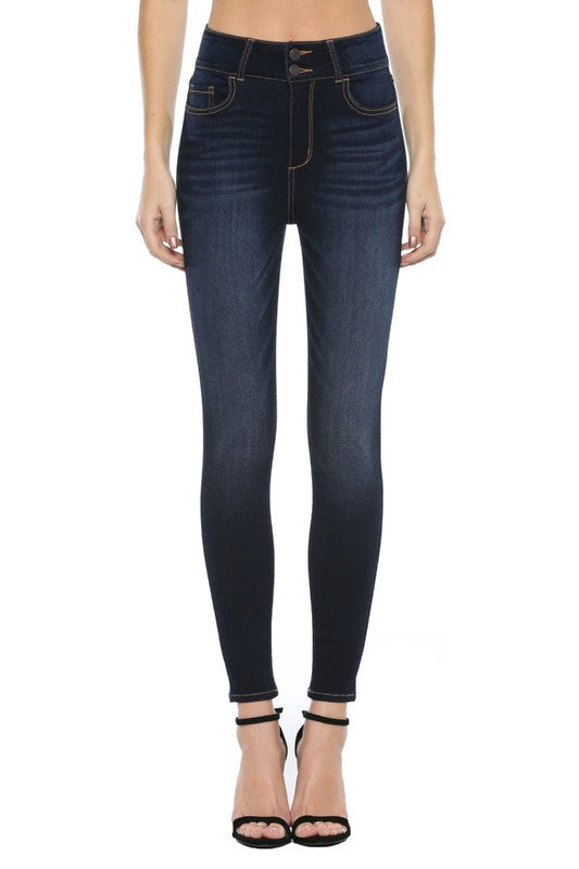  High Rise 2 Button Denim Skinnies -CELLO, CLOTHING, CELLO JEANS, BAD HABIT BOUTIQUE 