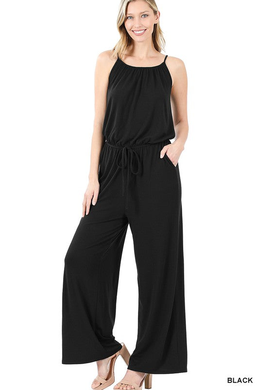 SPAGHETTI STRAP JUMPSUIT WITH POCKET - Zenana