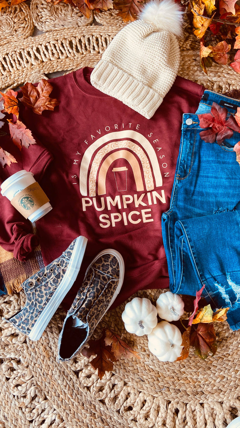  Taste the Pumpkin Spice Rainbow Sweatshirt - Garnet, CLOTHING, BAD HABIT APPAREL, BAD HABIT BOUTIQUE 