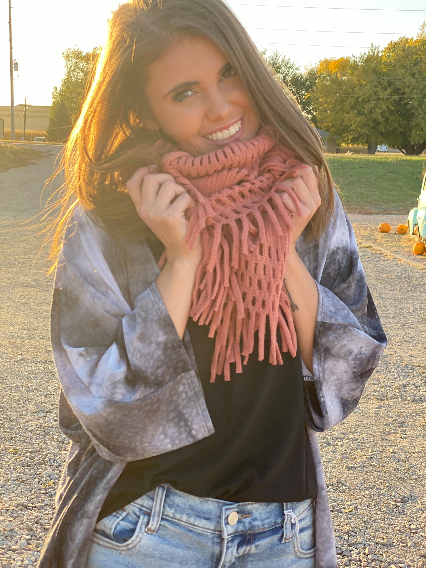  Chenille Fringe Knit Infinity Scarf, CLOTHING, Leto, BAD HABIT BOUTIQUE 