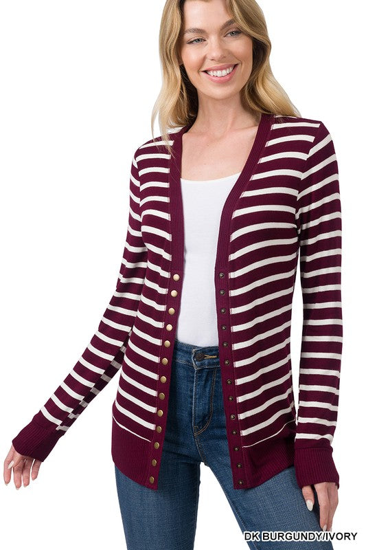 STRIPED SNAP BUTTON CARDIGAN | ZENANA | LA PREORDER (1122)