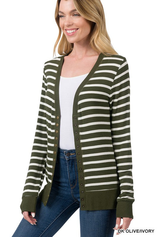 STRIPED SNAP BUTTON CARDIGAN | ZENANA | LA PREORDER (1122)