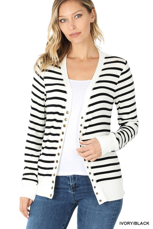 STRIPED SNAP BUTTON CARDIGAN | ZENANA | LA PREORDER (1122)