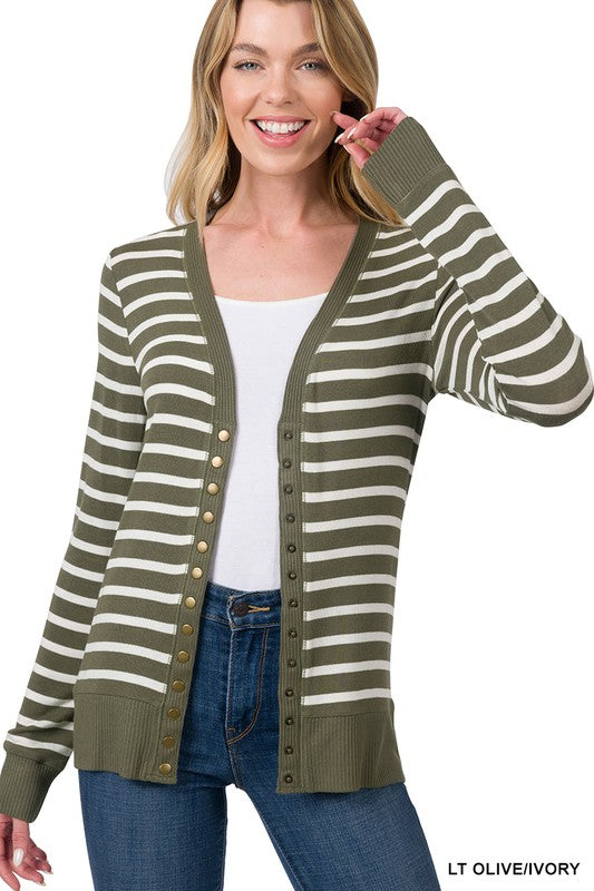 STRIPED SNAP BUTTON CARDIGAN | ZENANA | LA PREORDER (1122)