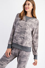Camo Printed Round Neckline Long Sleeves Top | RAE MODE - Final Sale*