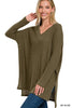 BRUSHED THERMAL WAFFLE V-NECK HI-LOW HEM SWEATER | ZENANA - FINAL SALE