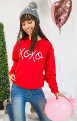  XOXO Sweatshirt- Red, CLOTHING, BAD HABIT APPAREL, BAD HABIT BOUTIQUE 