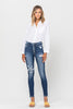 HIGH RISE PATCHED BUTTON UP RAW HEM ANKLE SKINNY