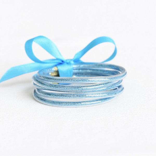 Silvery Blue Glitter Jelly Tube Bangles