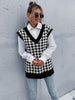 V-Neck Houndstooth Knit Vest