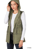 DRAWSTRING WAIST MILITARY HOODIE VEST | ZENANA - Final Sale